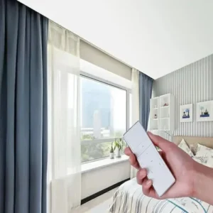 Motorized curtains Dubai living room with smart automation system